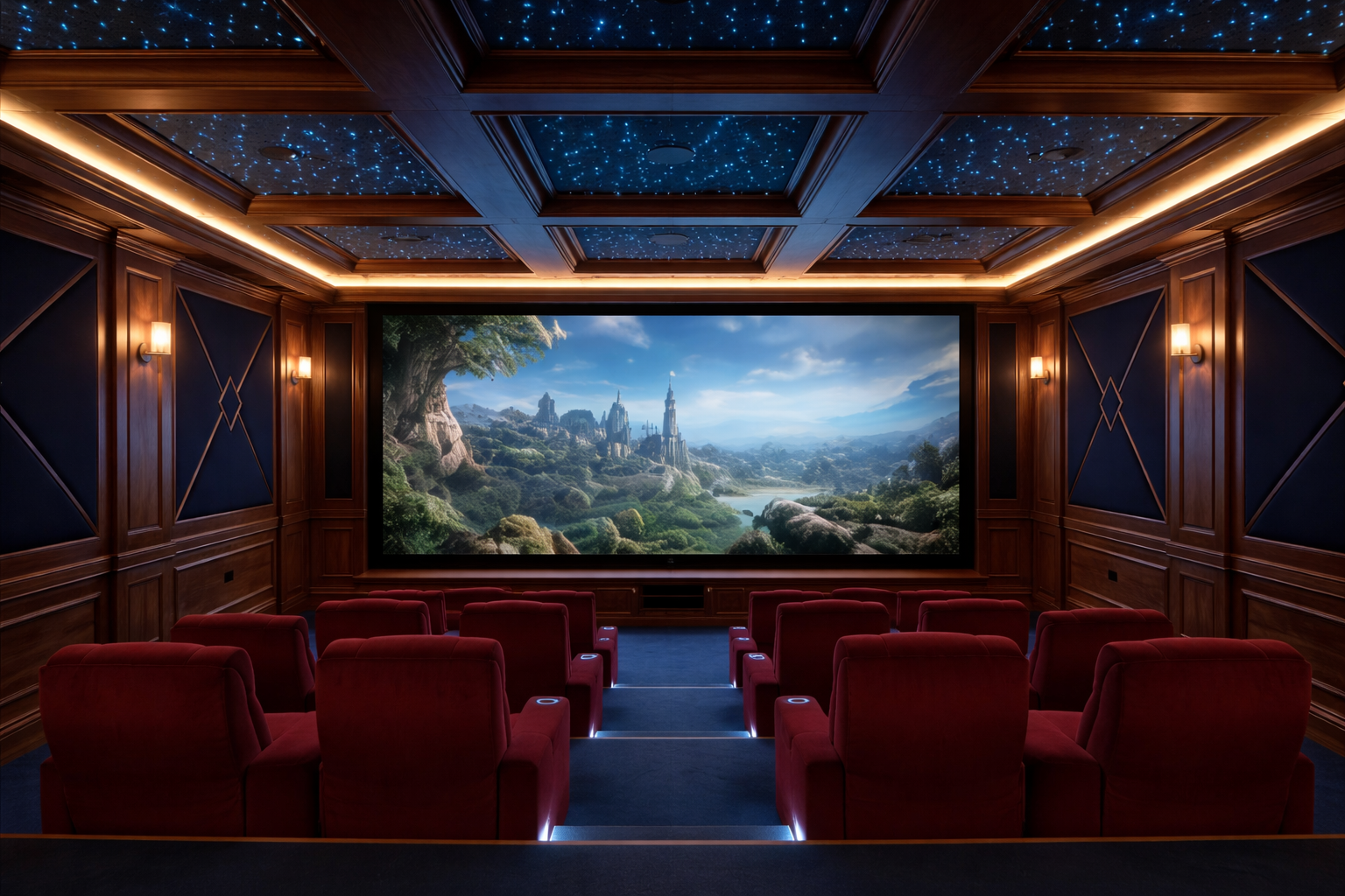 Dedicated cinema room with immersive lighting design